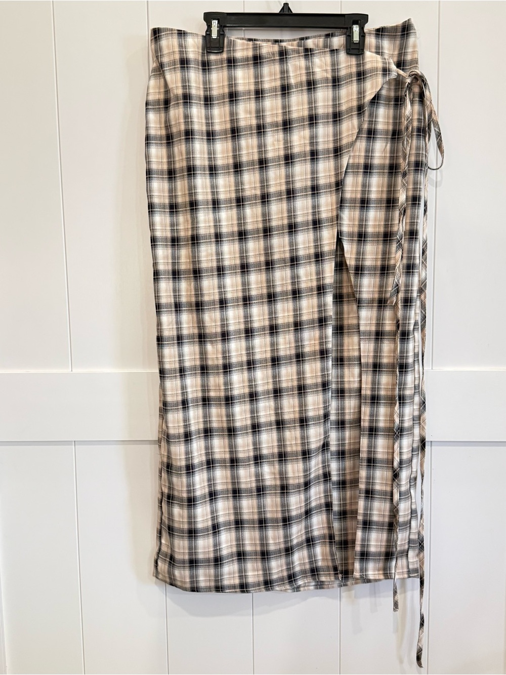 Missguided Plaid Wrap Midi Skirt Asymmetrical Size S NWT Y2K Neutral